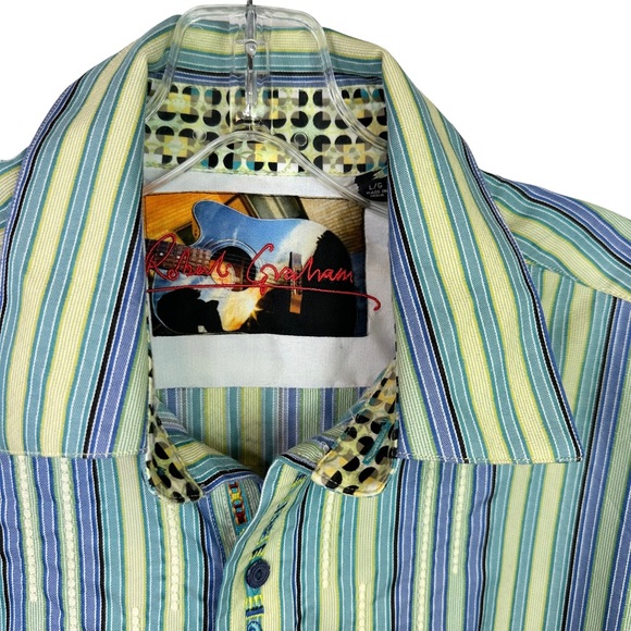 Robert Graham Button Down Shirt Mens Embroidered Collared Long Sleeve Blue Large - Picture 4 of 12
